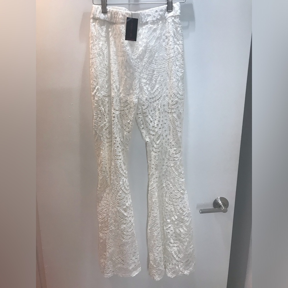 Material girl lace flare bell bottom pants white nwt